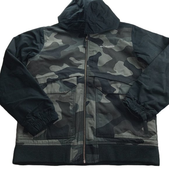 Columbia Men's Loma Vista II Hooded Jacket Size Medium Black Gray Camo Full Zip